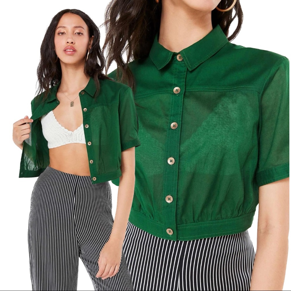 UO Cropped Sheer button up